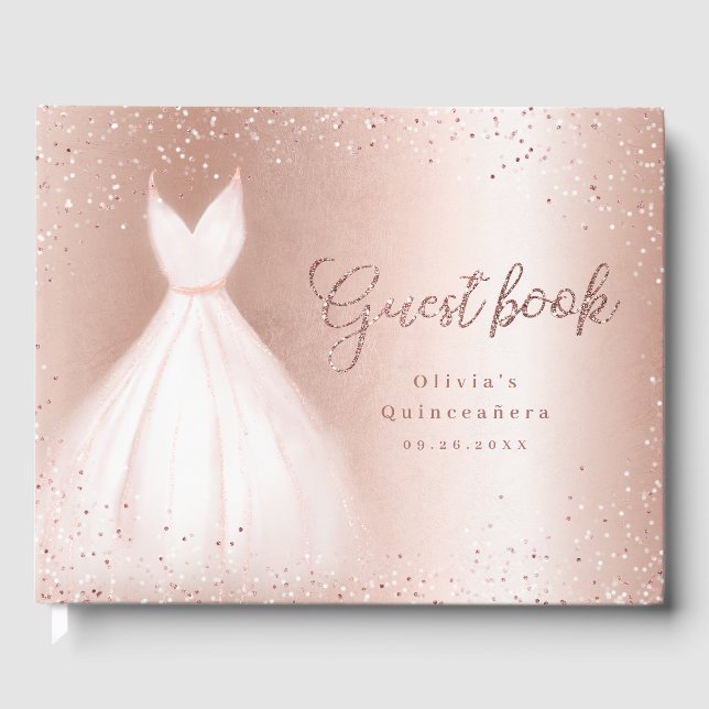 Livro De Visitas Quinceañera de vestes cor-de-rosa-dourado-elegante (Frente)