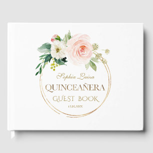 Livro De Visitas Quinceañera Dourada Floral Rosa Única