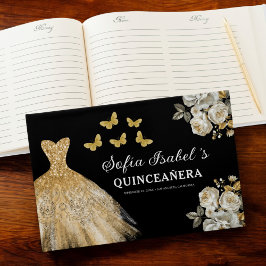 Livro De Visitas Quinceañera Dourada Princesa Floral Borboletas