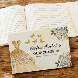 Livro De Visitas Quinceañera Dourada Princesa Floral Borboletas
