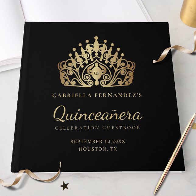Livro De Visitas Quinceanera Elegante Dourada Coroa Tiara (Criador carregado)