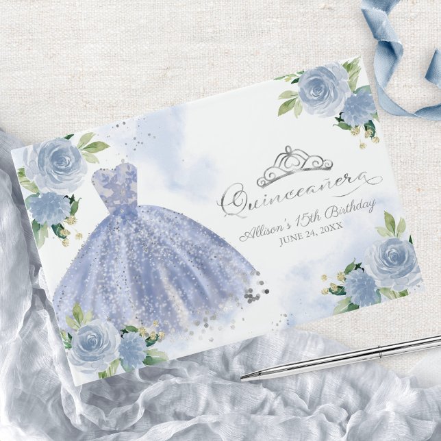 Livro De Visitas Quinceanera Floral Azul-Claro (Criador carregado)