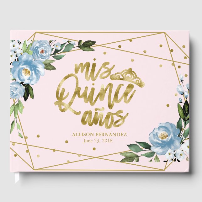 Livro De Visitas Quinceanera Floral Azul Rosa (Frente)