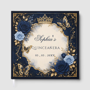 Livro De Visitas Quinceañera Floral Borboleta Dourada Marinho