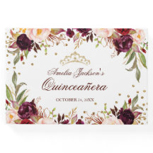 Quinceanera Floral Elegante Dourada Burgundy