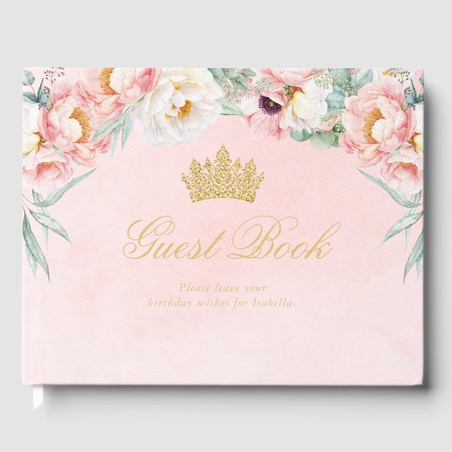 Livro De Visitas Quinceañera Floral Elegante Rosa e Dourada (Frente)