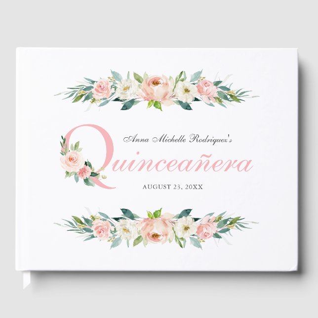 Livro De Visitas Quinceanera Floral Feminina Rosa Escamosa (Frente)