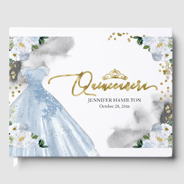 Livro De Visitas Quinceanera Guest Book Blue Vress Floral (Frente)
