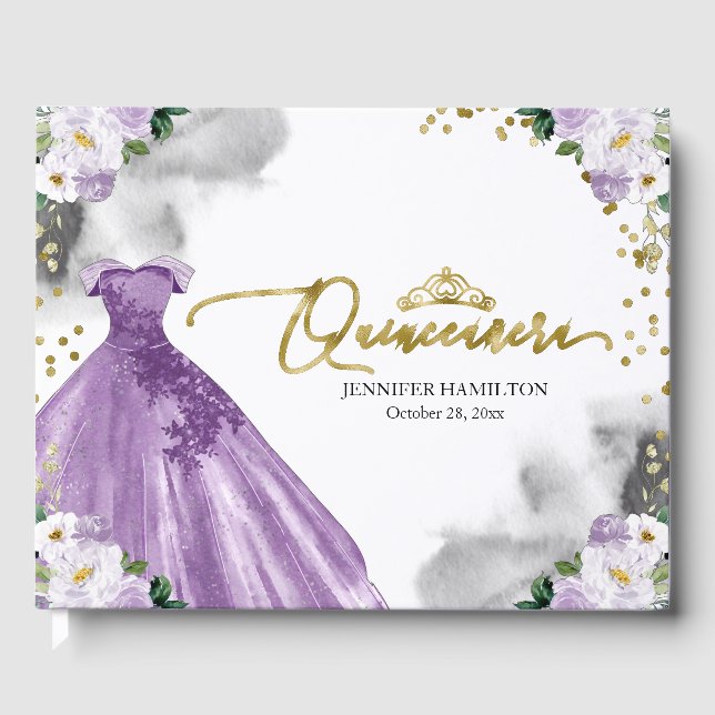 Livro De Visitas Quinceanera Guest Book Purple Vress Floral (Frente)
