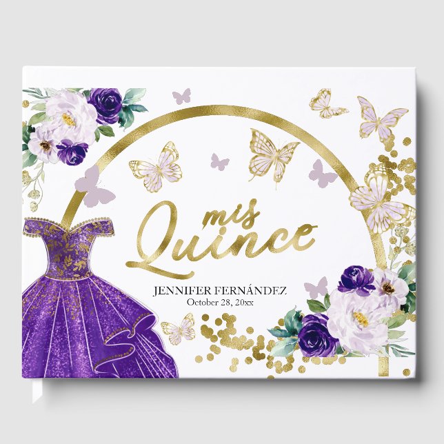 Livro De Visitas Quinceanera Guest Book Roxo Borboleta (Frente)