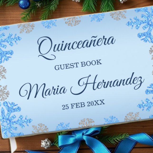 Livro De Visitas Quinceañera Ice Blue Silver Floco de Neve de inver (Criador carregado)