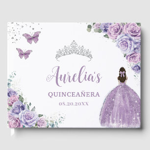 Livro De Visitas QUINCEAÑERA Lavanda Lilac Purple Floral Princesa