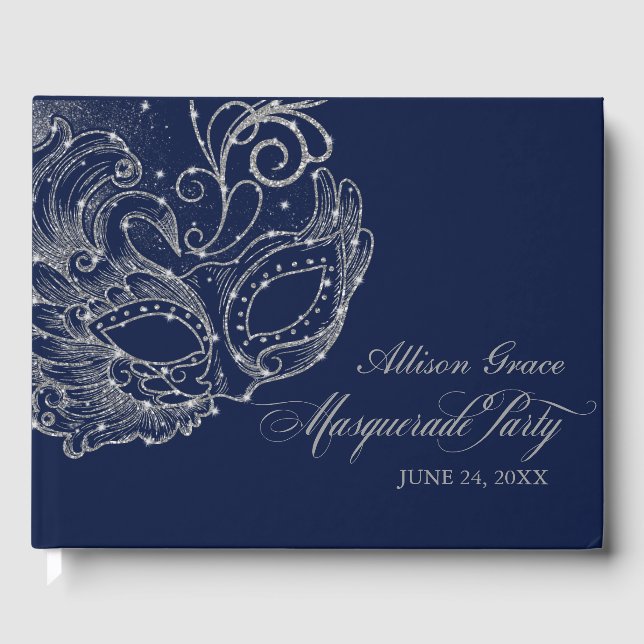 Livro De Visitas Quinceanera Mascarada do partido Silver Blue Guest (Frente)