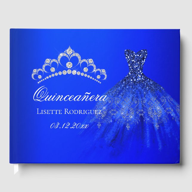 Livro De Visitas Quinceanera Personalizada Real Azul (Frente)