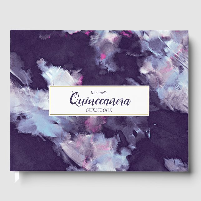 Livro De Visitas Quinceanera Pintada Púrpura e Dourada (Frente)
