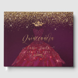 Livro De Visitas Quinceanera Princess Glitter Gown, Borgonha+Dourad