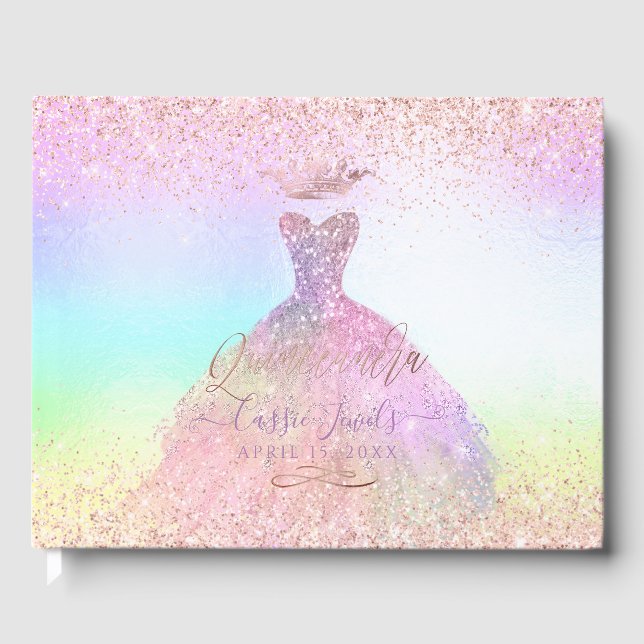 Livro De Visitas Quinceanera Princess Glitter Gown Cotton Candy (Frente)