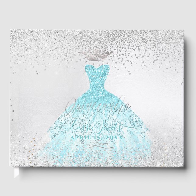 Livro De Visitas Quinceanera Princess Glitter Gown Ombre Blue (Frente)