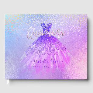Livro De Visitas Quinceanera Princess Glitter Gown, Violeta Roxa