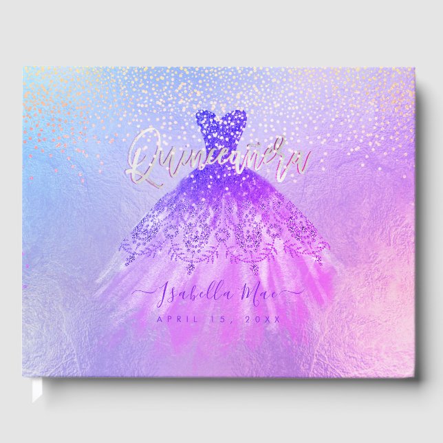 Livro De Visitas Quinceanera Princess Glitter Gown, Violeta Roxa (Frente)