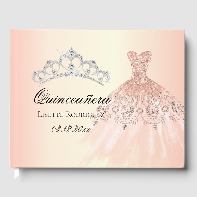 Livro De Visitas Quinceanera rosa Dourada Personalizada (Frente)