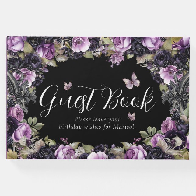 Livro De Visitas Quinceañera Roxo Gótico e Moody Negra (Frente)