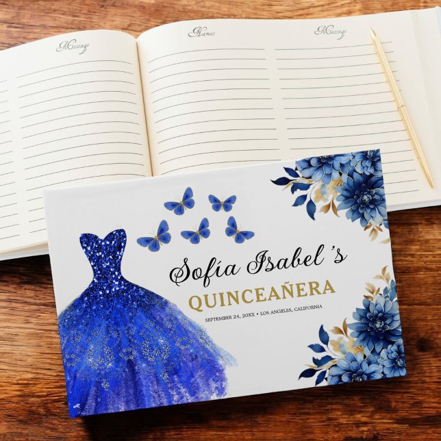 Livro De Visitas Quinceañera Royal Blue Princess Butflies (Criador carregado)