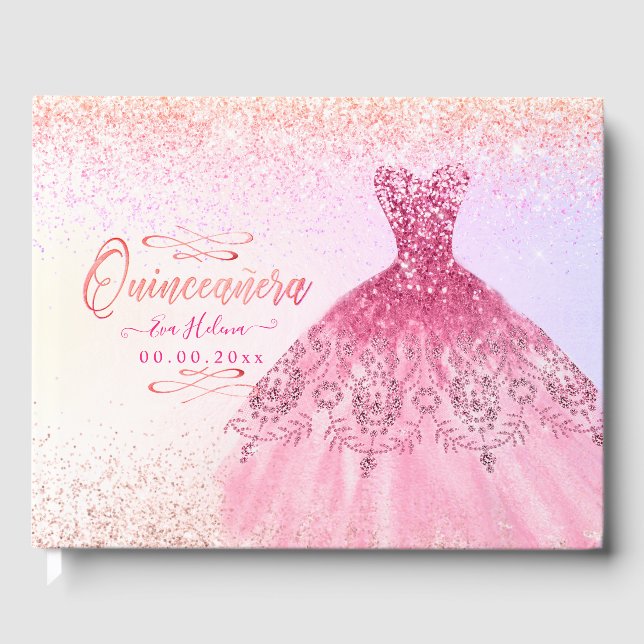 Livro De Visitas Quinceañera, Sparkle Gown, Chambre Rosa (Frente)