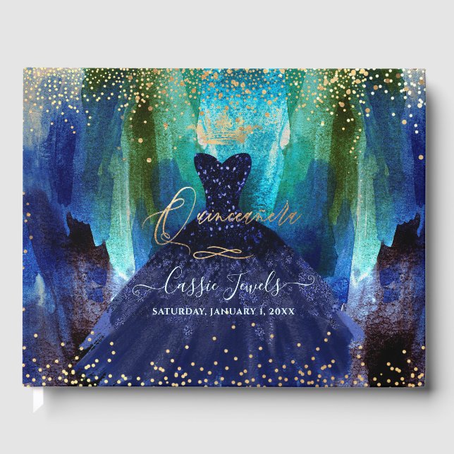 Livro De Visitas Quinceanera Teal Marinho Azul Vidro (Frente)