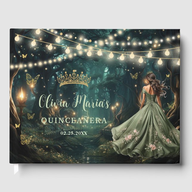 Livro De Visitas Quinceanera Verde Sage Encantada (Frente)