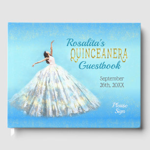 Livro De Visitas Quinceanera Watercolor Vestido Real Azul Nome Dour