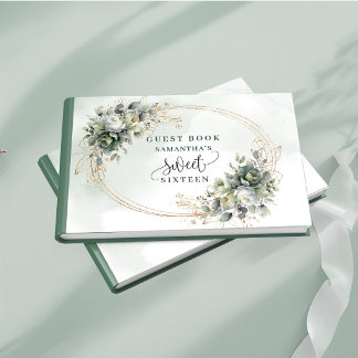 Livro De Visitas Radiant Sweet 16 folhagem de eucalipto dourado bot
