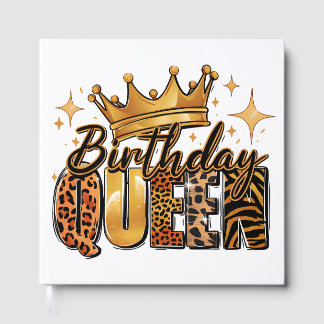 Livro De Visitas Rainha de Aniversário com Leopardo de Coroa Dourad