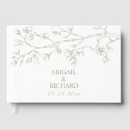 Livro De Visitas Ramificação com Sage green blossomes monocromático