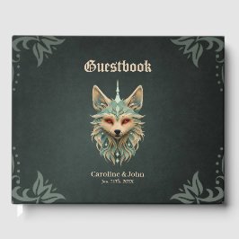 Livro De Visitas Raposa mística com olhos vermelhos perfurantes.