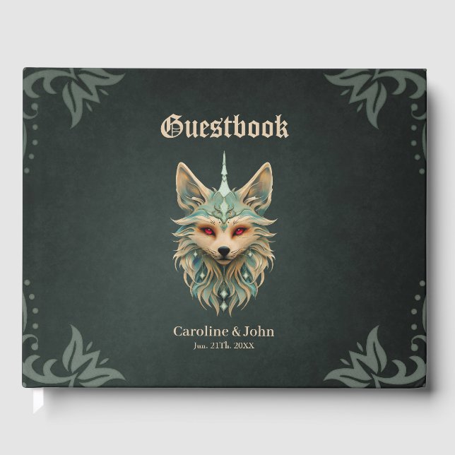 Livro De Visitas Raposa mística com olhos vermelhos perfurantes. (Frente)