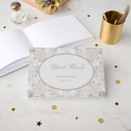 Livro De Visitas Recepção de Casamento Elegante Branco Dourado Prat