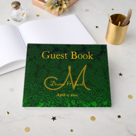 Livro De Visitas Recepção de Casamento Ouro em Verde Caçador Monogr