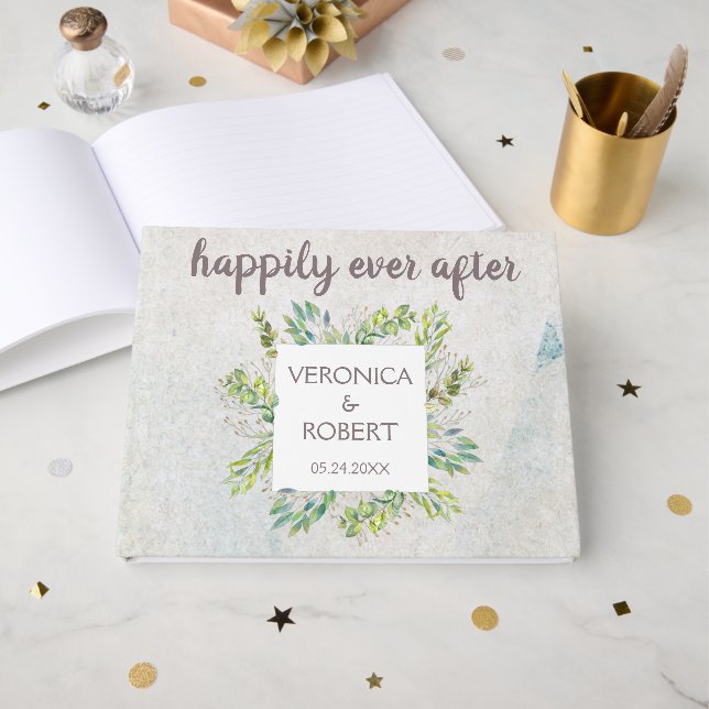 Livro De Visitas Recepção de casamento Rustic Boho Eucalyptus Green (Frente aberta)