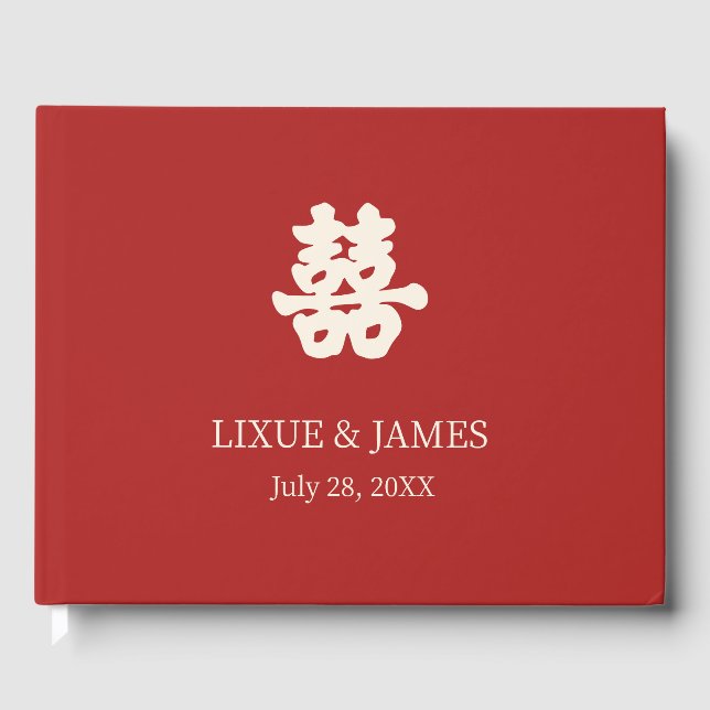 Livro De Visitas RED Double Happy Chinese calliografia asian (Frente)