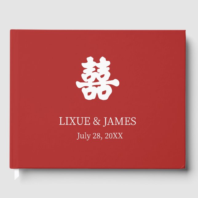 Livro De Visitas RED Double Happy Chinese calliografia oriental (Frente)