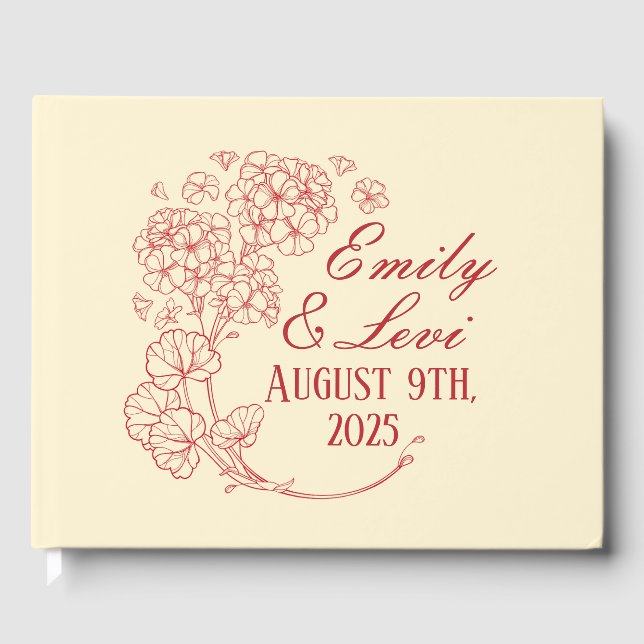 Livro De Visitas Red Geraniums em Beige Wedding (Frente)