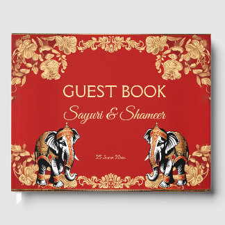 Livro De Visitas Red gold elephants Indian wedding personalized
