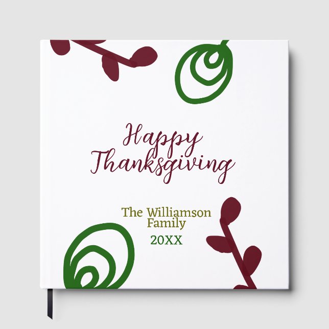 Livro De Visitas Red green happy Thanksgiving floral leaf fall (Frente)