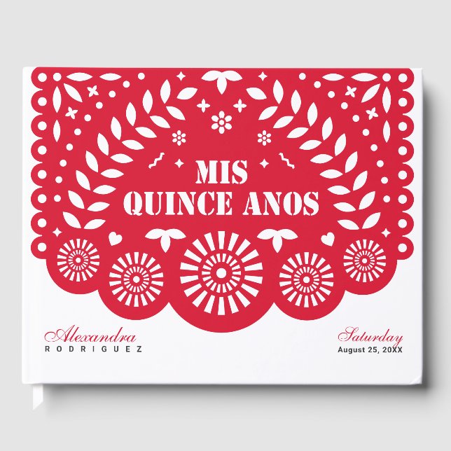 Livro De Visitas Red Papel Picado Mis Quince Años (Frente)