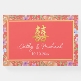 Livro De Visitas Red Peranakan floral duplo xi casamento chinês