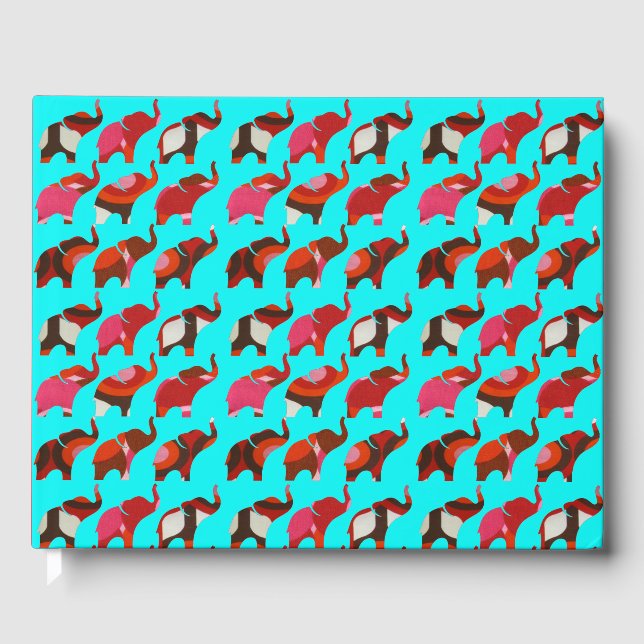 Livro De Visitas Red & Pink Retro Elephants (Frente)
