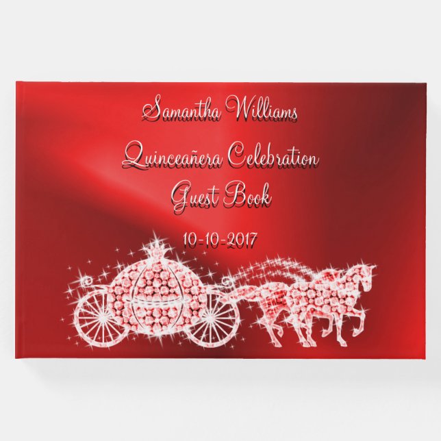 Livro De Visitas Red Princess Coach & Horses Quinceañera (Frente)