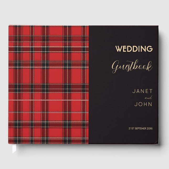 Livro De Visitas Red Scottish Tartan Wedding (Frente)