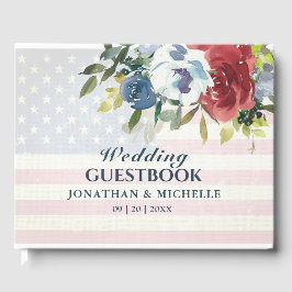 Livro De Visitas Red White Blue Floral EUA Flag Watercolor Weding